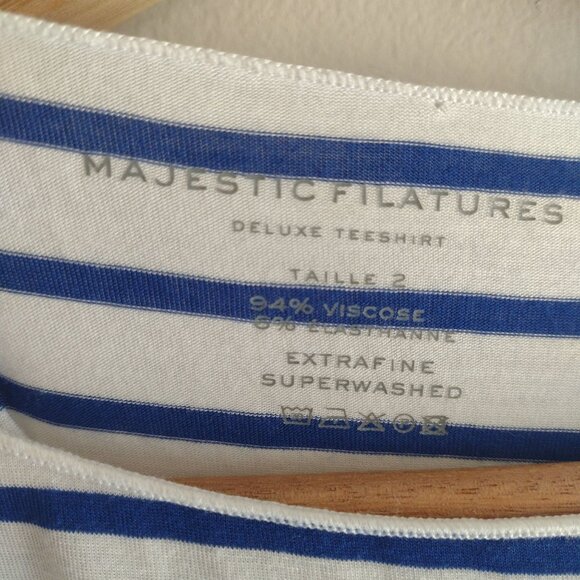 Majestic Filatures Striped Tee Sz 2/S Soft Touch Blue White Deluxe Tshirt - Picture 2 of 8